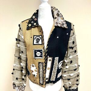 Crystal vintage black and tan wearable art jacket S